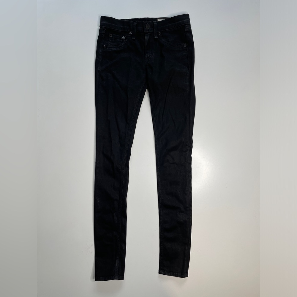 RAG & BONE Leggings Skinny Jeans Coated Black Women's Size 24‎ (25x28.5) Shimmer